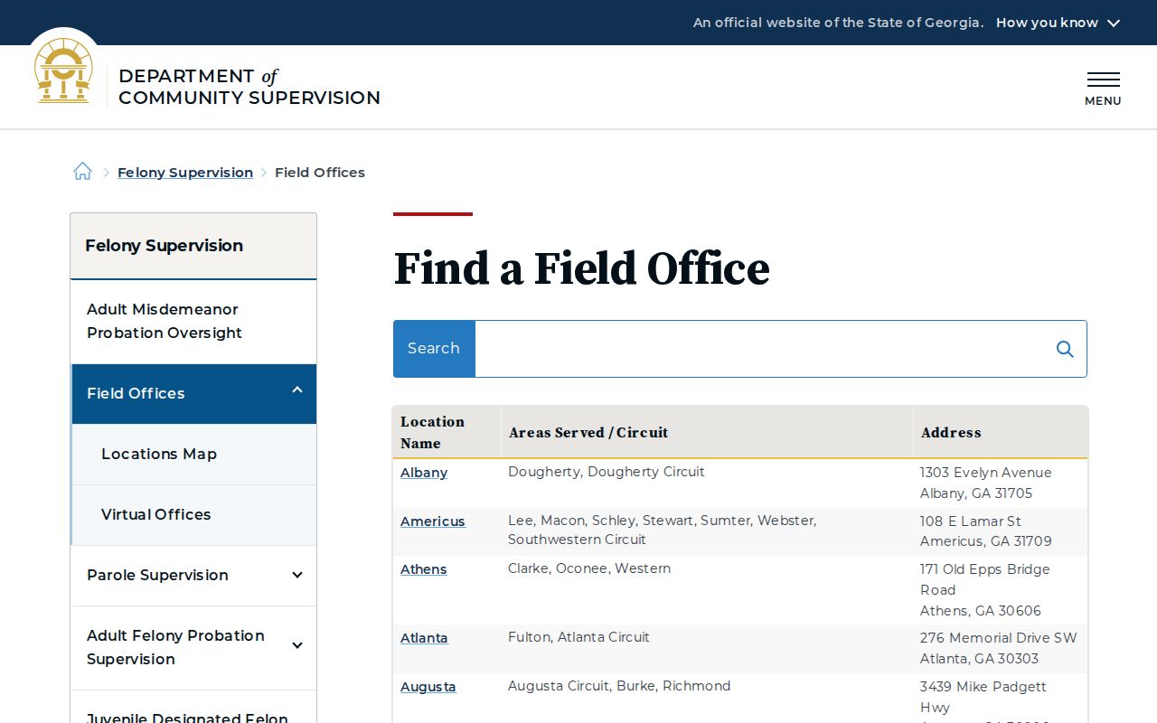 Georgia DCS field-office locator for Worth County supervision